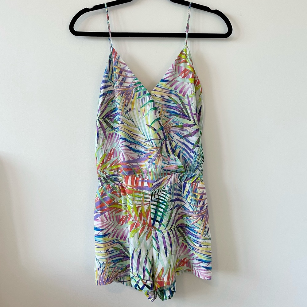 Parker Romper Multicolor Rainbow Tropical Leaves 100% Silk Size XS